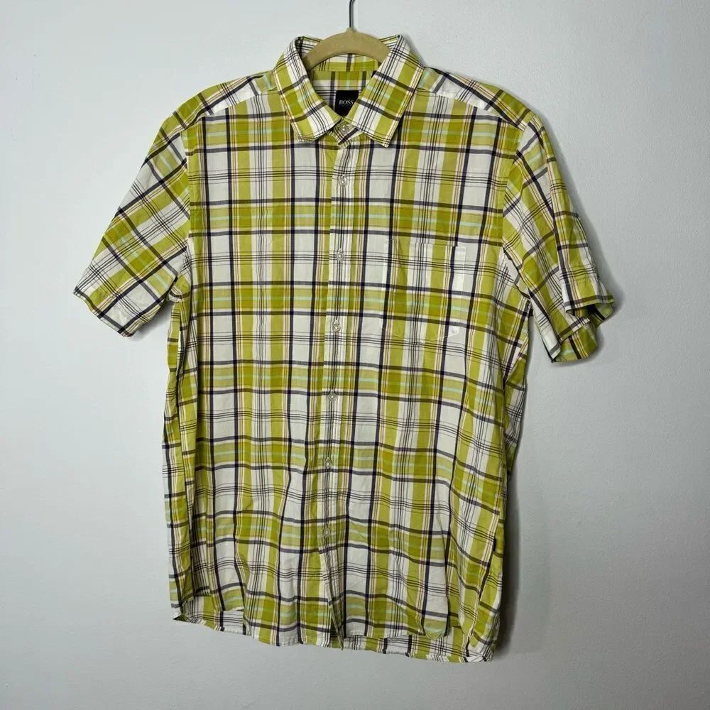 Hugo Boss plaid button down shirt size large